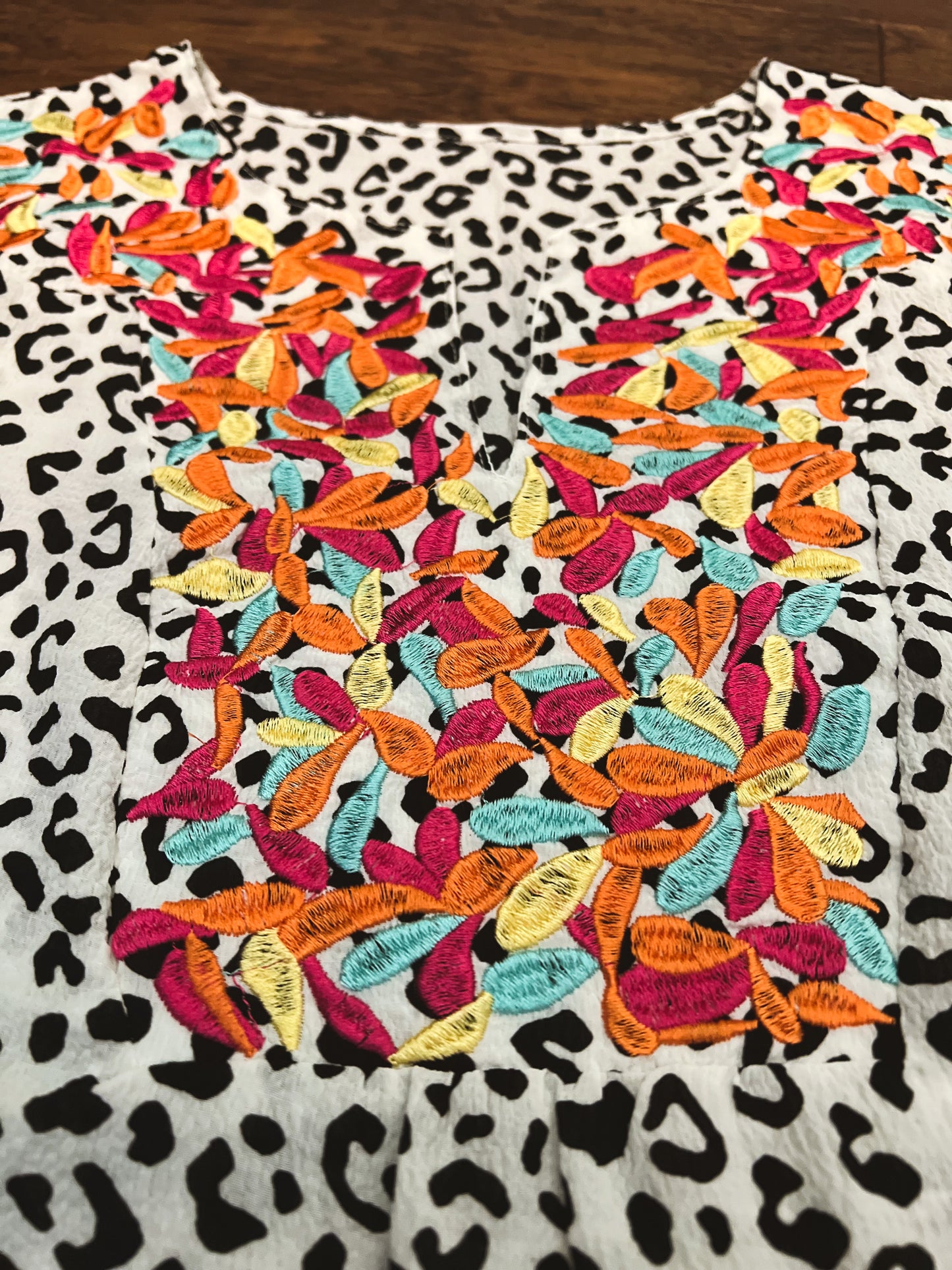 Black and White Leopard Embroidered Top