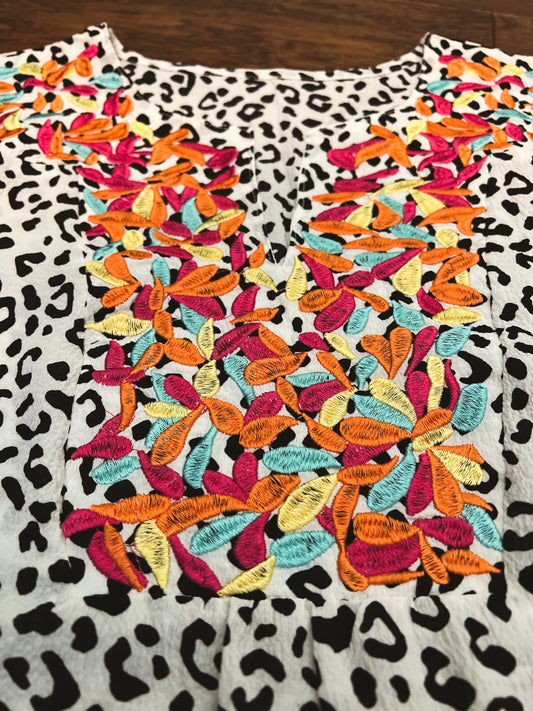 Black and White Leopard Embroidered Top