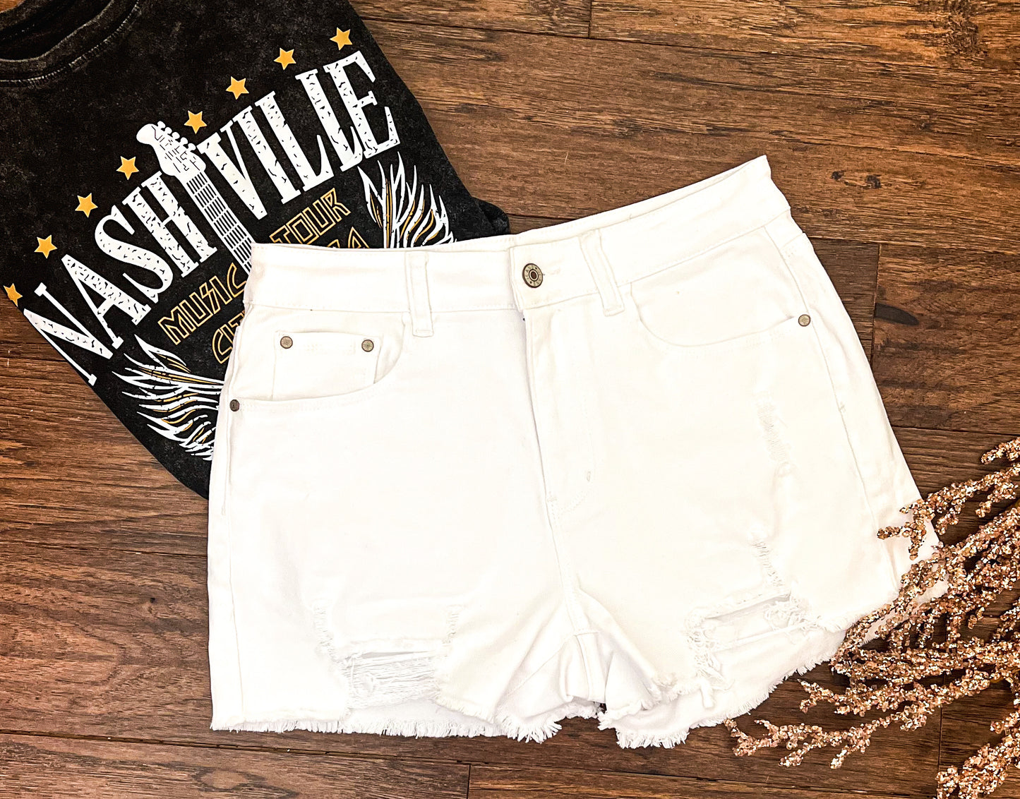 White Distressed Shorts