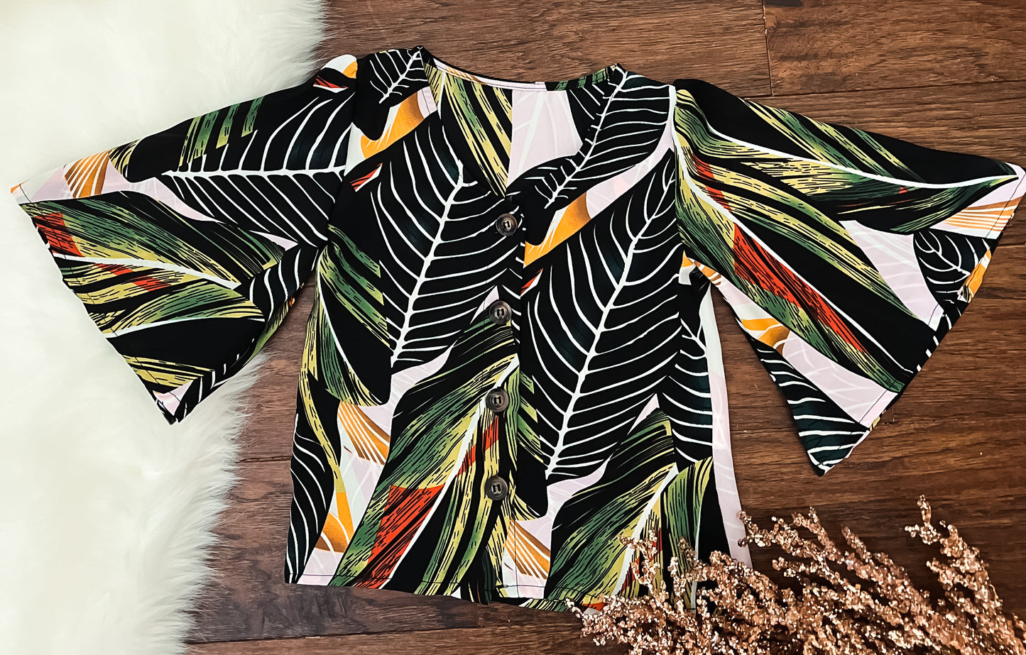 Tropical Bell Sleeve Mini Blouse