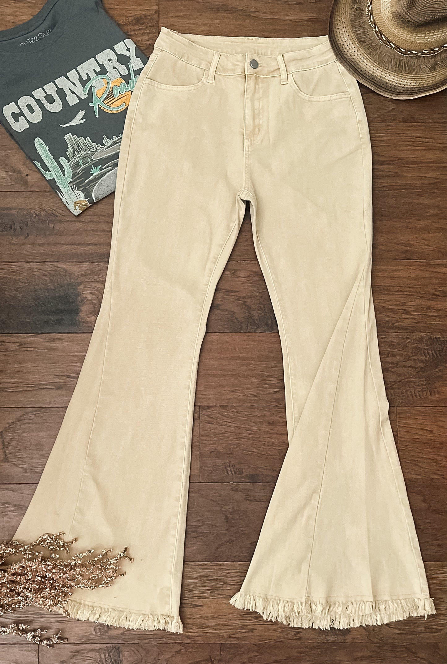 Double Flare Beige Denim Pants