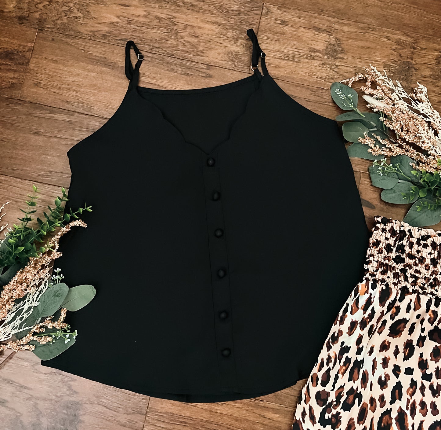 Scalloped Black Tank