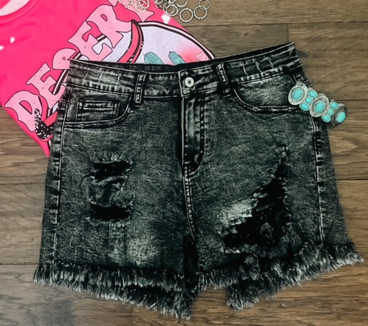 Acid Wash Distressed Shorts