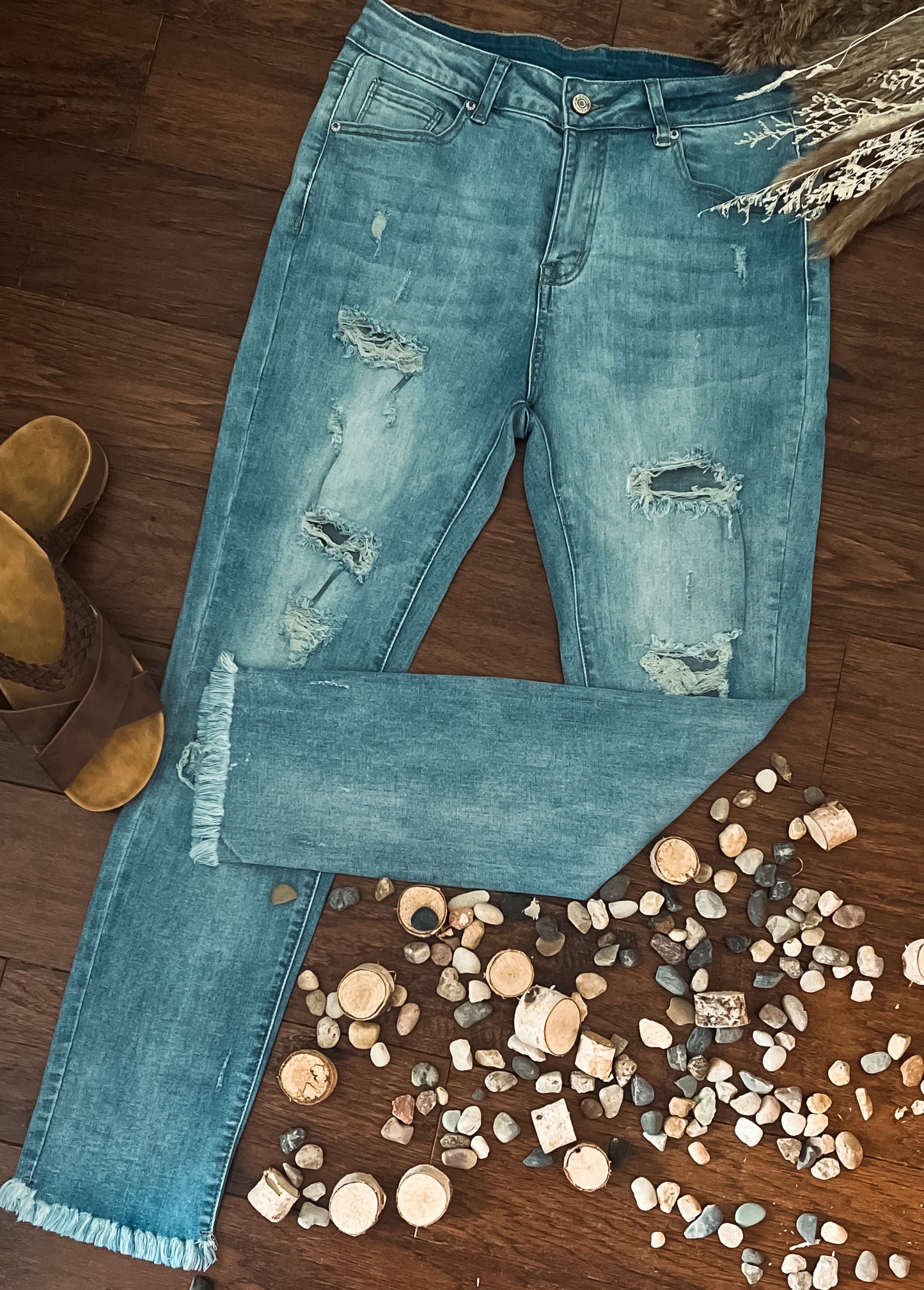 High Waisted Distressed Skinny Jeans