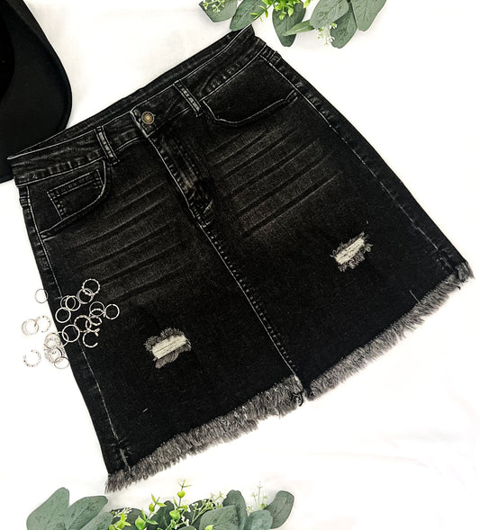 Distressed Denim Mini Skirt
