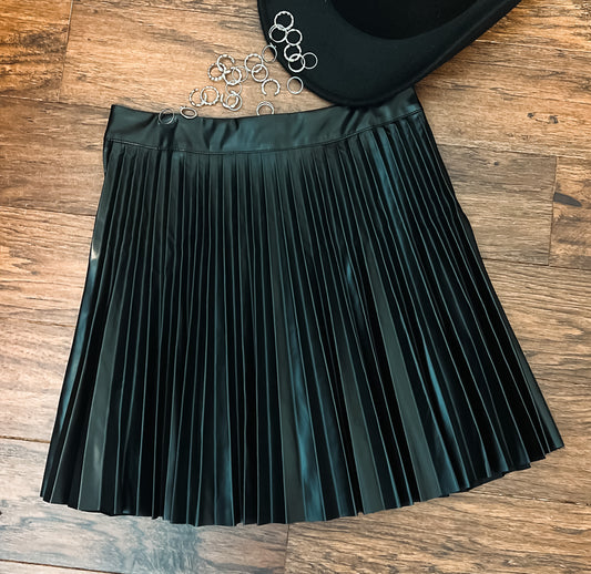 Pleated Faux Leather Skirt