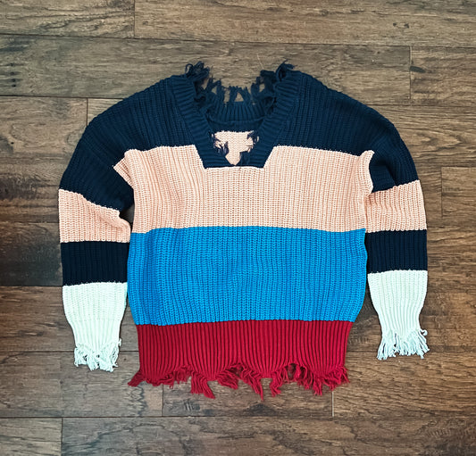 Striped Raw Hem Sweater