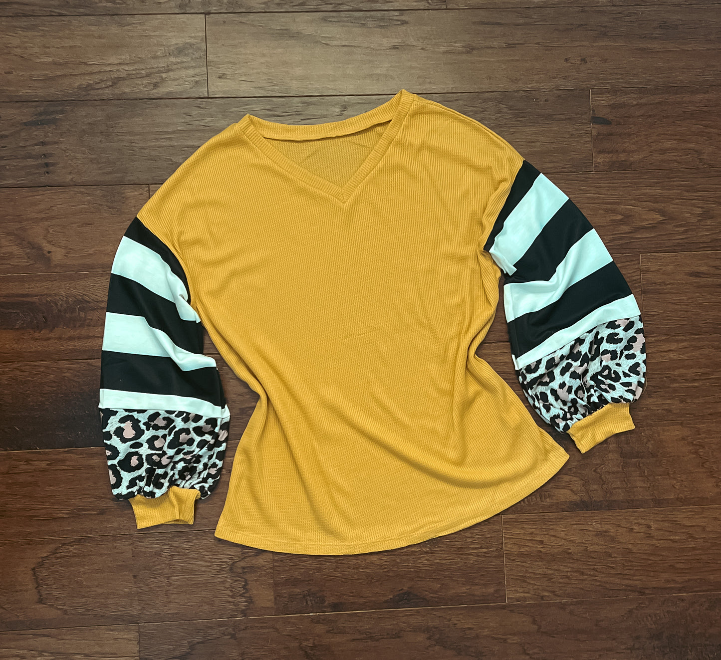 Yellow Stripe Sleeve Thermal Top