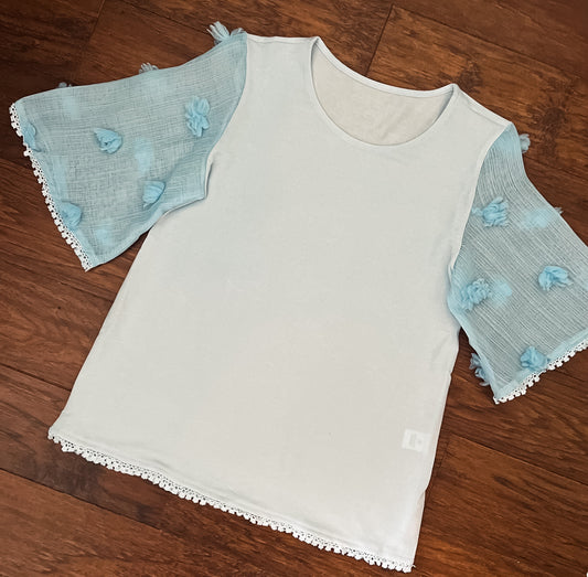 Blue Sheer Sleeve Top