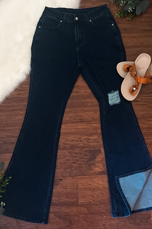 Flare Side Slit Denim Pants