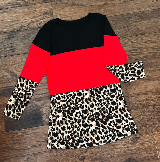 Girl's Leopard Block Dress