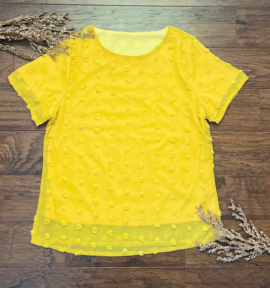 Yellow Swiss Dot Short Sleeve Blouse