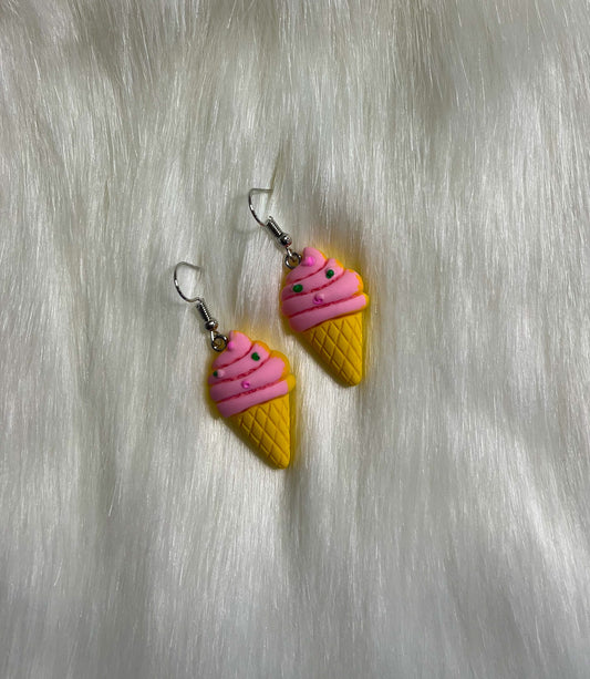 Pink Ice Cream Cone Earrings