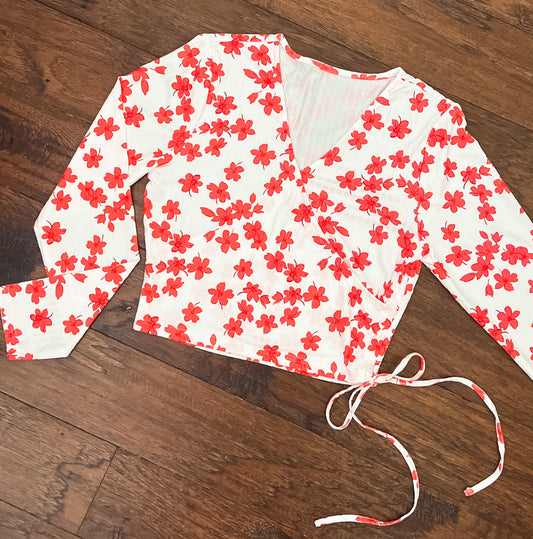 Floral Cinch Long Sleeve Crop