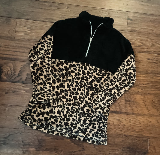 Block Leopard Half Zip