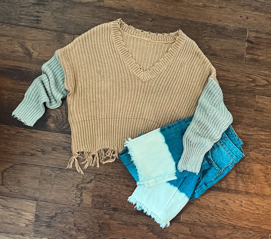 Ripped Khaki Boho Sweater