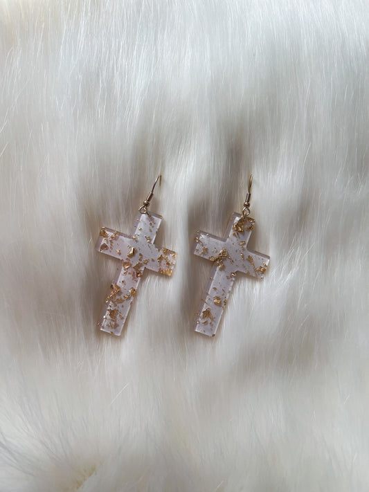 Gold Flake Cross Earrings