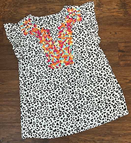 Black and White Leopard Embroidered Top