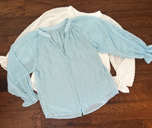 Blue Dot Button Blouse