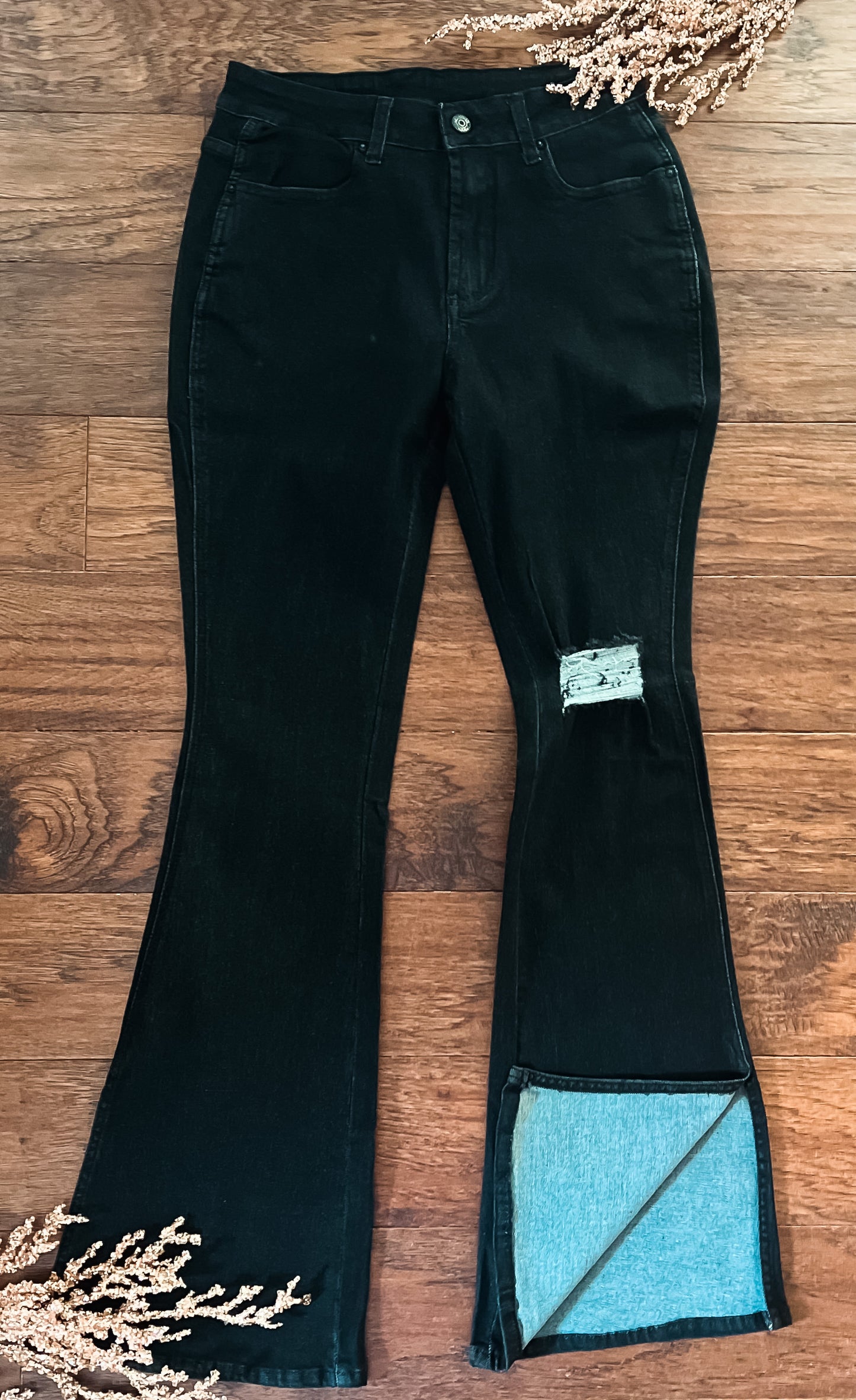 Black Split Flare Jeans