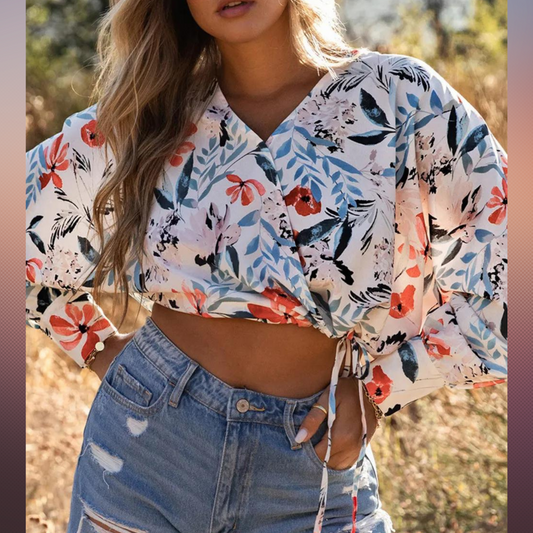 Floral Drape Crop Blouse